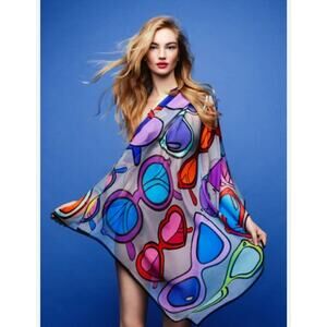 Anna Coroneo Silk Chiffon Colorful Sunnies Scarf Turquoise